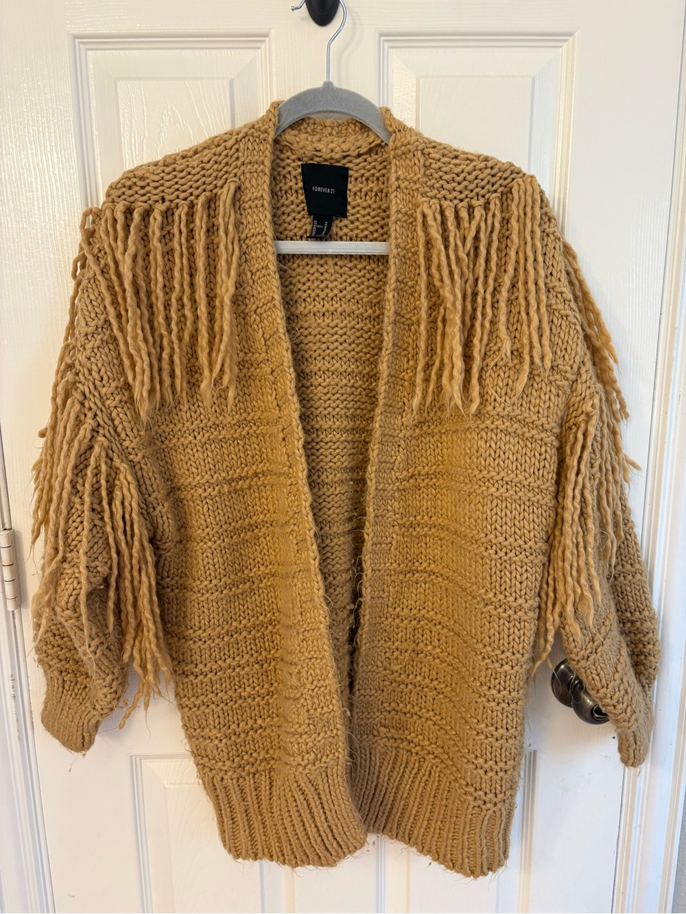 Forever 21 Mustard Fringe Open-Front Knit Cardigan